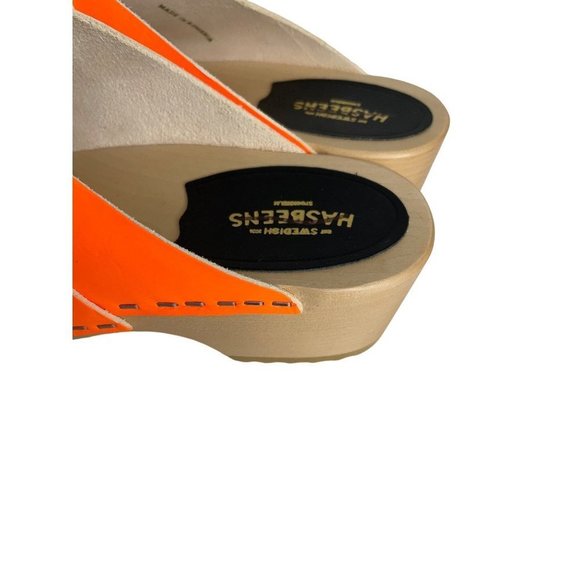 Free People Swedish Hasbeens X FP Husband Clog Neon Orange Size 37 US 6.5 NEW - Picture 8 of 9